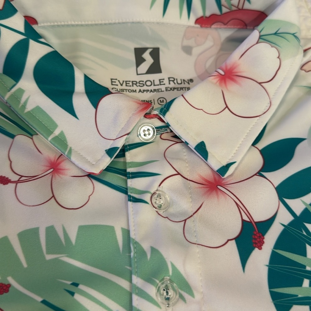 NWOT Eversole Run NWT Men's Performance Golf Polo - Flamingo Floral - Picture 5 of 6